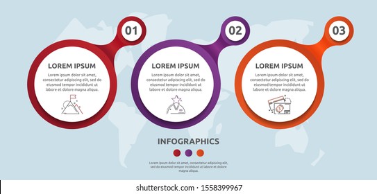 Vector flat template circle infographics. Business concept with 3 options and parts. Three steps for content, flowchart, timeline, levels, marketing, presentation, graph, diagrams, slideshow