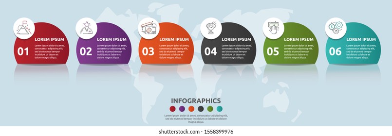 Vector flat template circle infographics. Business concept with 6 options and parts. Six steps for content, flowchart, timeline, levels, marketing, presentation, graph, diagrams, slideshow