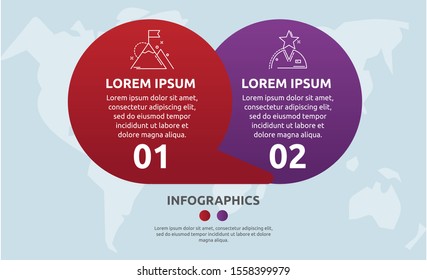 Vector flat template circle infographics. Business concept with 2 options and arrows. Two steps for content, flowchart, timeline, levels, marketing, presentation, graph, diagrams, slideshow