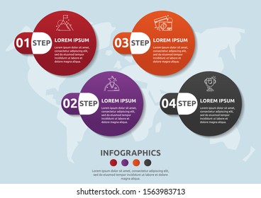 Vector flat template circle infographics. Business concept with 4 options and parts. Four steps for content, flowchart, timeline, levels, marketing, presentation, graph, diagrams, slideshow