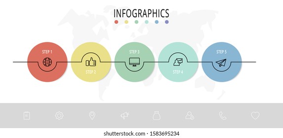 Vector flat template circle infographics. Business concept with 5 options and parts. Five steps for presentation, graph, diagrams