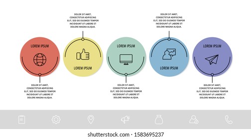 Vector flat template circle infographics. Business concept with 5 options and parts. Five steps for content, flowchart, timeline, levels, marketing