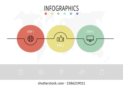 Vector flat template circle infographics. Business concept with 3 options and parts
