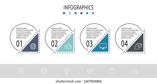 Vector flat template circle infographics. Business concept with 4 options and arrows. Four steps for content, marketing, presentation, graph, diagrams, slideshow