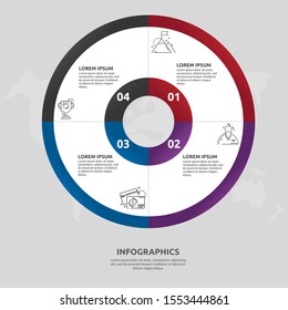 Vector flat template circle and sector infographics. Business concept with 4 sectors. Four steps for content, flowchart, timeline, levels, marketing, presentation, graph, diagrams, slideshow