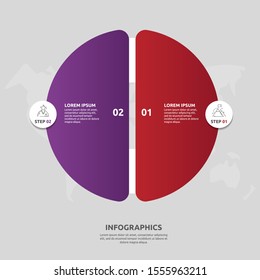 Vector flat template circle and sector infographics. Business concept with 2 sectors. Two steps for content, flowchart, timeline, levels, marketing, presentation, graph, diagrams, slideshow