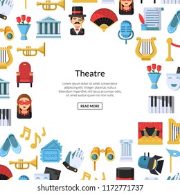 Vector flat theatre icons background with place for text illustration. Art banner and poster