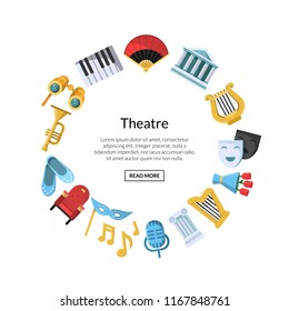 Vector flat theatre icons in circle shape with place for text illustration