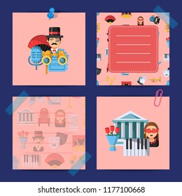 Vector flat theatre icons cute notes of set template illustration