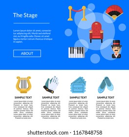 Vector flat theatre icons landing page for web page template illustration