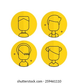 Vector flat thin contour icon set avatar people. Line art.