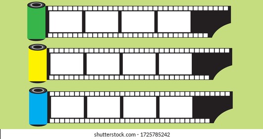 vector flat of three colors reel photo film vintage 