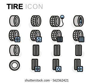Vector flat tire icons set on white background