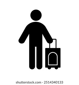 Icono turístico plano de Vector con bolsa de viaje sobre fondo blanco. Hombre viajando símbolo sólido para el Web, el App y la infografía. 