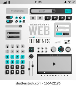 Vector flat transparent Web, mobile Elements, icons. Buttons and Label