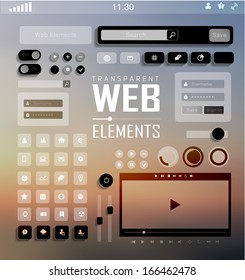 Vector flat transparent Web, mobile Elements, icons. Buttons and Labels, blur background