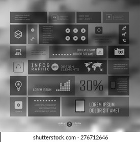 Vector flat transparent Web, mobile Elements, icons. Buttons and Labels, blur background