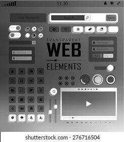 Vector flat transparent Web, mobile Elements, icons. Buttons and Labels, blur background