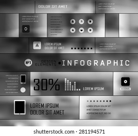 Vector flat transparent Web, mobile Elements, icons. Buttons and Labels, blur background