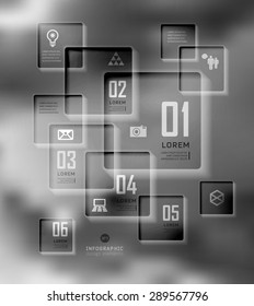 Vector flat transparent Web, mobile Elements, icons. Buttons and Labels, blur background