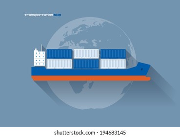 Vector flat transportation concept icon illustration. Cargo Ship