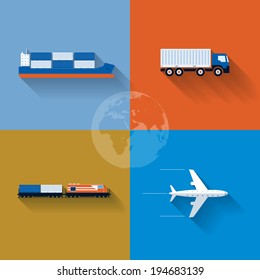 Vector flat transportation concept illustration. Icon set.