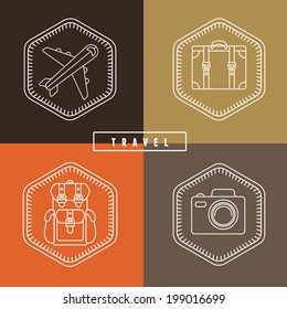 Vector flat travel badges and emblems in outline style - logo design template