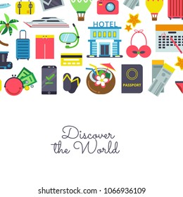 Vector flat travel elements background illustration with place for text
