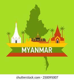 Vector flat travel icon about Myanmar (Burma)