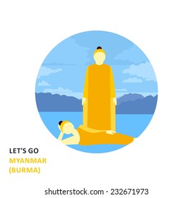 Vector flat travel info icon about Myanmar (Burma)