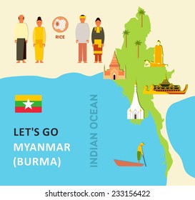 Vector flat travel info icon about Myanmar (Burma)