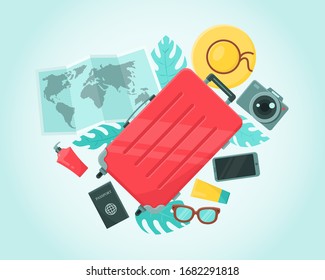 Vector Flat Travel Set. Cartoon Vector Illustration. Personal Travel Things