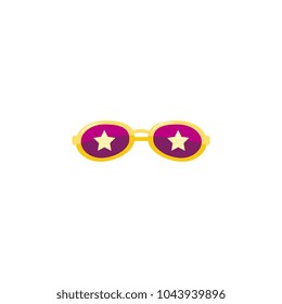 Vector flat travelling, beach vacation symbol beach vintage fashionable sunglasses purple lens icon. Summer holiday poster, banner design element. Isolated illustration, white background