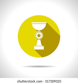 Vector flat trophy goblet icon on color circle . Winner award 