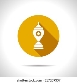 Vector flat trophy goblet icon on color circle . Winner award 