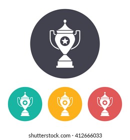 Vector flat trophy goblet icon with set of 3 colors . Winner award 