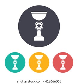 Vector flat trophy goblet icon with set of 3 colors . Winner award 