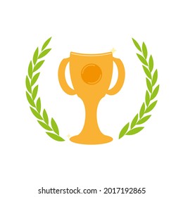 Vector flat trophy or winner logo. Gold cup.