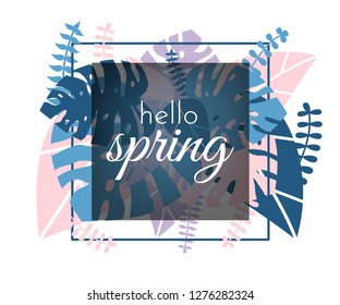 Vector flat tropical leaves banner