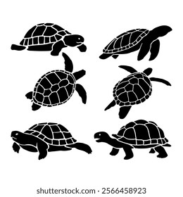 Vector flat turtle silhouette isolated on white background