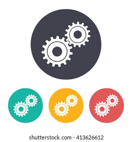 Vector flat two cogwheels icon with set of 3 colors 