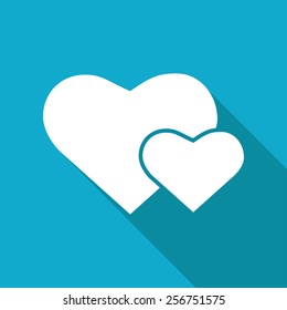 Vector flat two hearts icon isolated on blue background. Eps10
