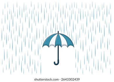 Vector flat umbrella in the rain, cartoon pastel design for children’s artwork, nursery decoration, and weather education visuals
