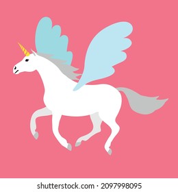 Vector flat unicorn pegasus isolated on pink background