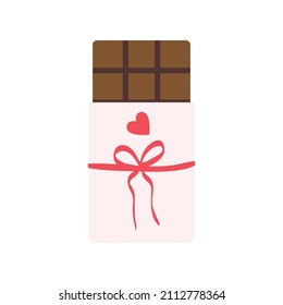 vector flat valentine's chocolate bar with ribbon, happy valentine day