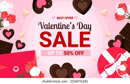 Vector flat valentine's day sale background and discount banner.