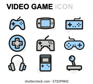 Vector flat video game icons set on white background