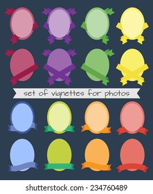 vector flat vintage round vignette / frame with ribbons for photographs
