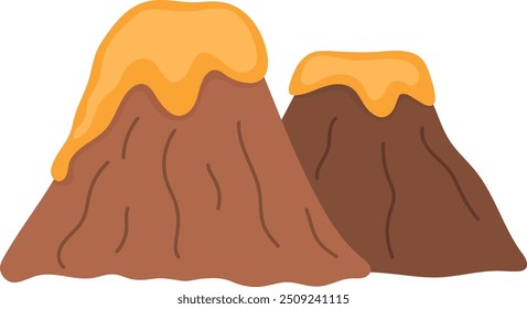 Vektor flache Vulkanberge mit Lava-Illustration. Stein-Symbol einzeln auf weißem Hintergrund. Prähistorische Naturlandschaft Bild. Dinosaurier-Bodenelement
