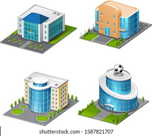Vector flat volume icons of buildings